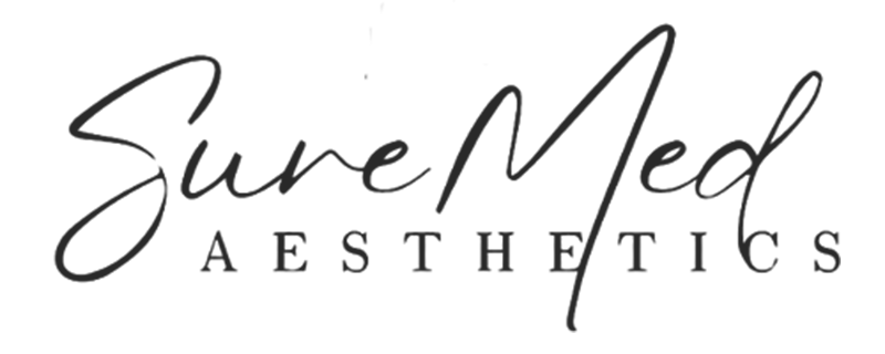 A black and white logo for sure med aesthetics.