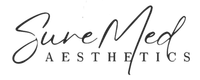 A black and white logo for sure med aesthetics.