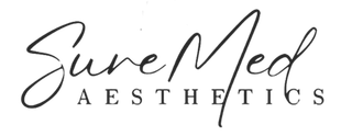 A black and white logo for sure med aesthetics.