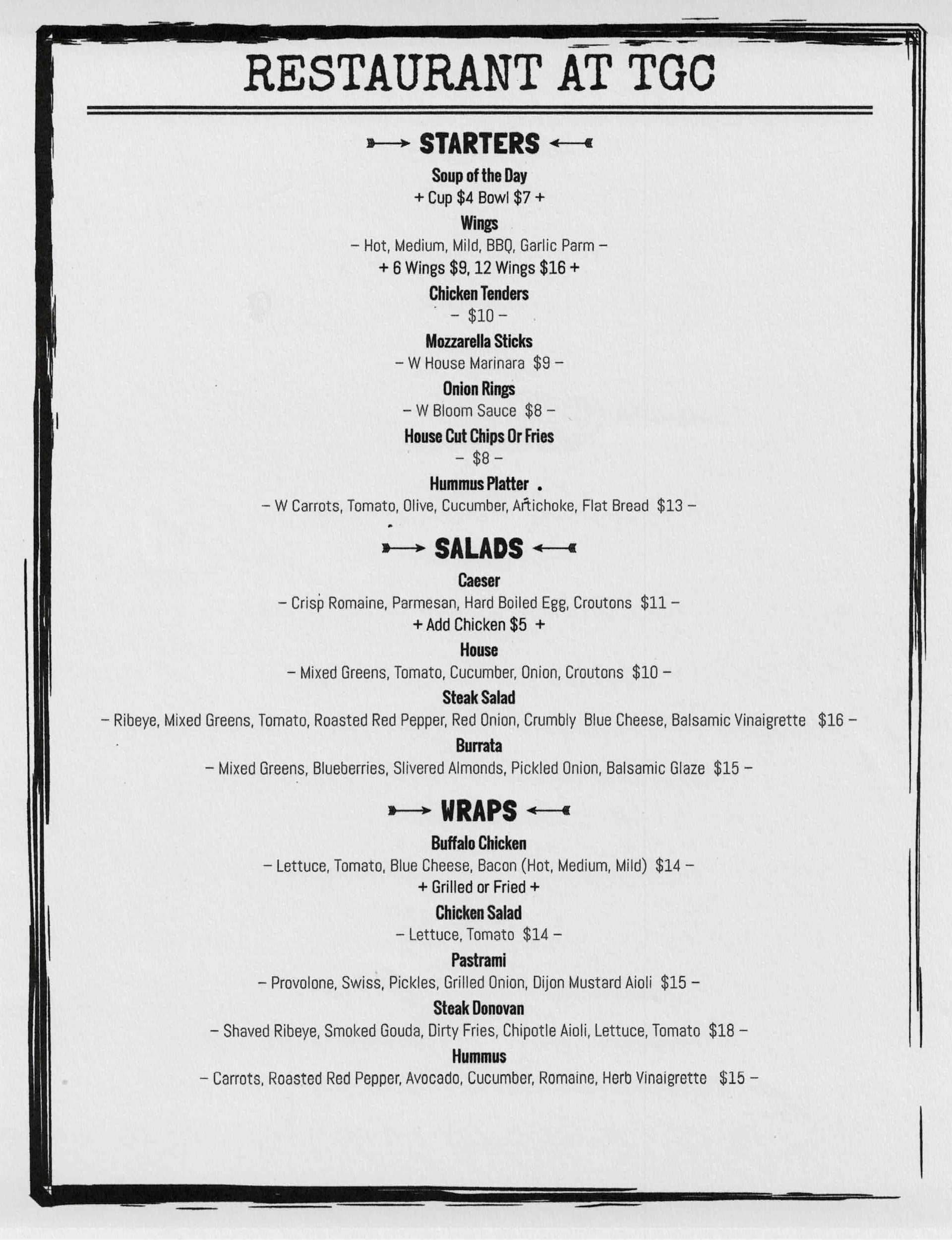 A simple black-and-white menu for 