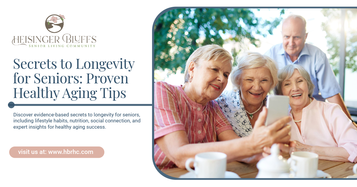 Four elderly women happily looking together at a smartphone