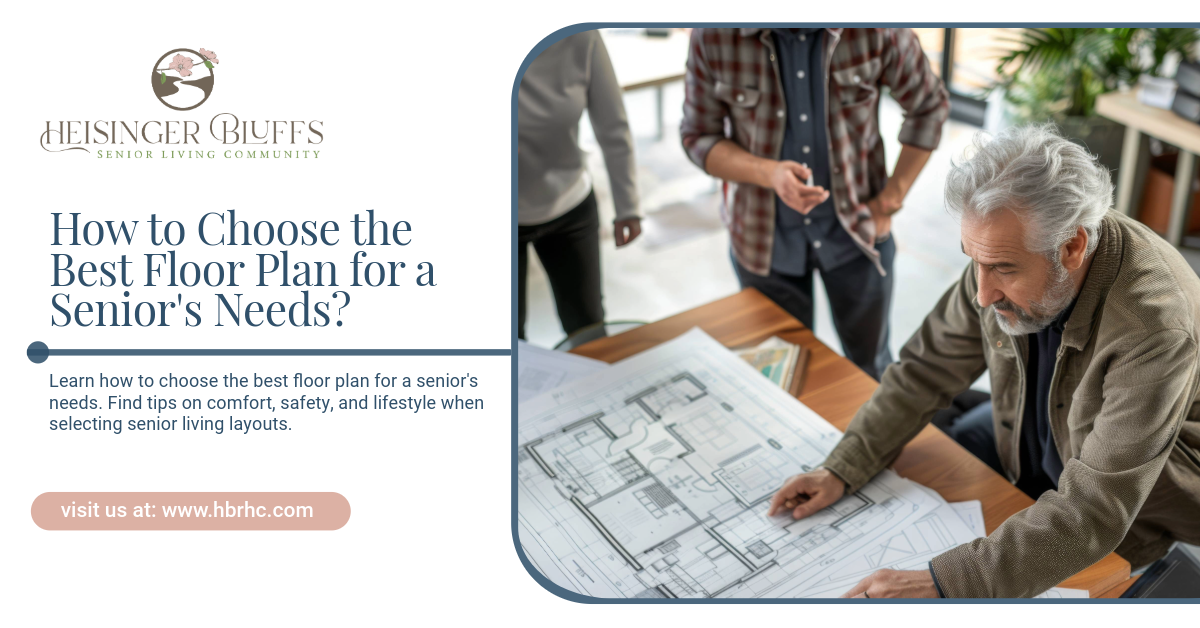 A senior is choosing a floor plan in a senior living community