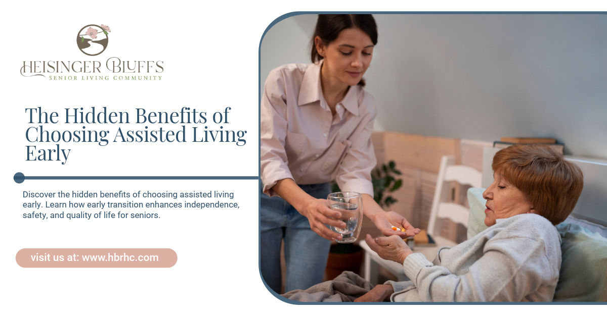 A caregiver is assisting an assisted living senior in bed with medication.