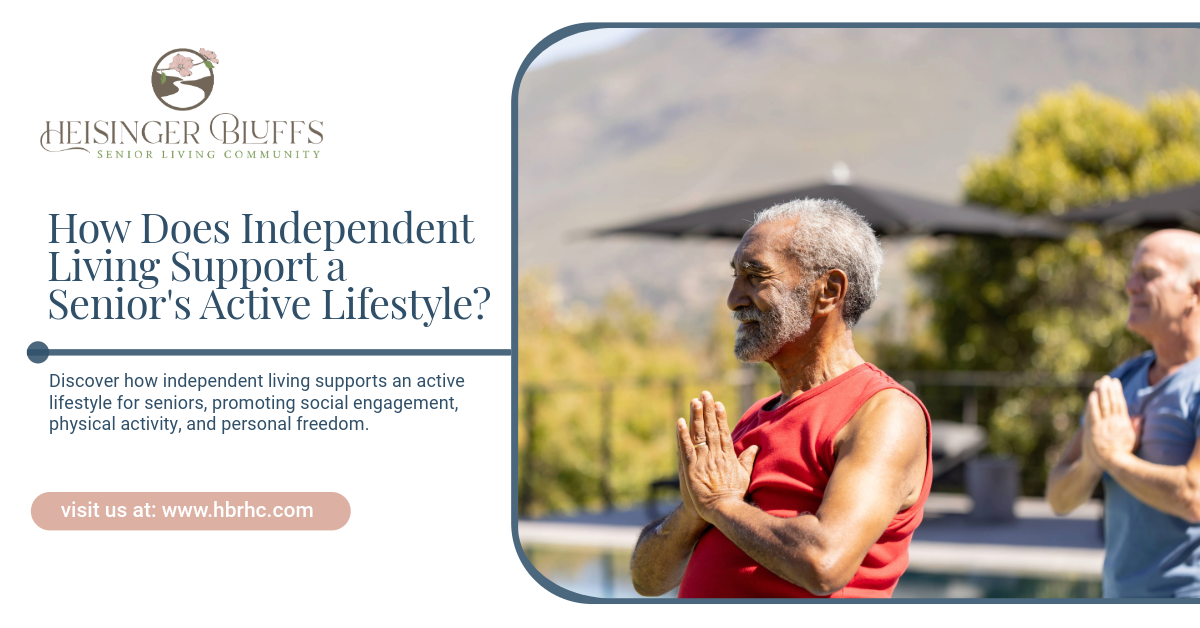 Independent living residents doing meditation outdoors