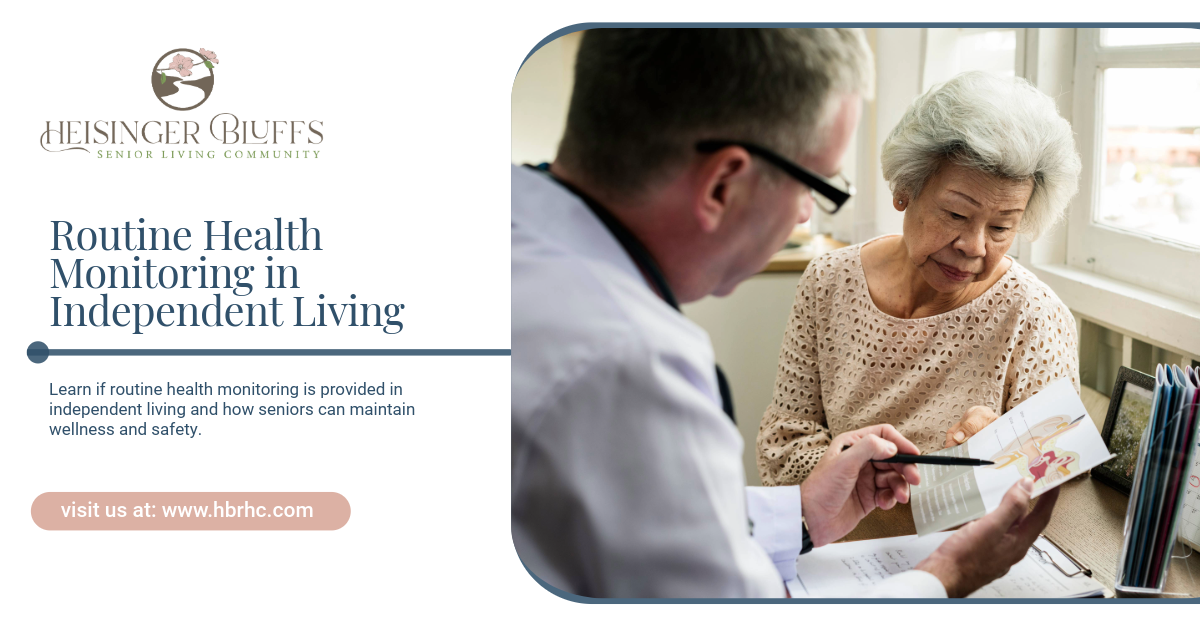 Doctor reviewing chart with senior woman in independent living facility.