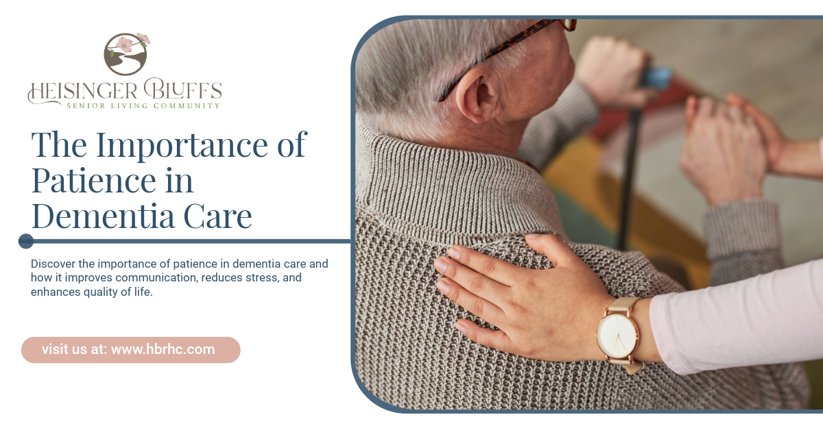 A care provider’s hand rests on the shoulder of a person holding a cane.