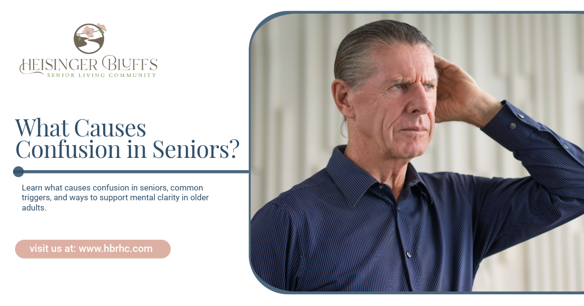 Senior man with hand on head, confused.