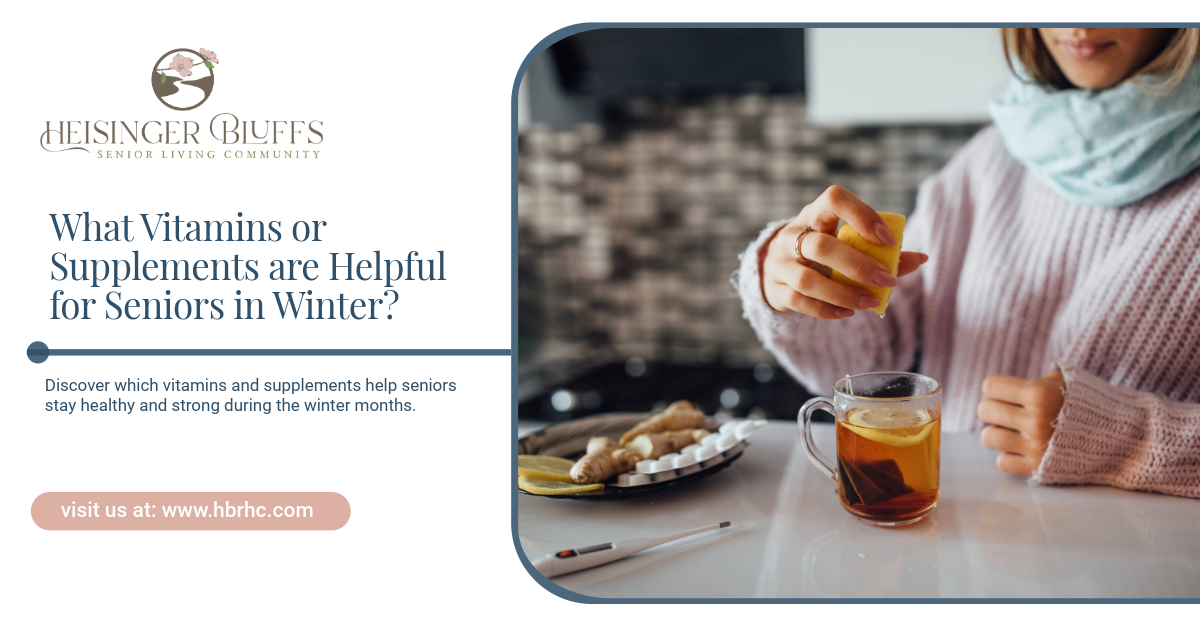 An elderly woman stirring a cup of tea, with a saucer of supplements on the side