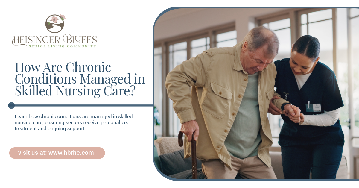 A caregiver helps an elderly man walk with a cane indoors. 