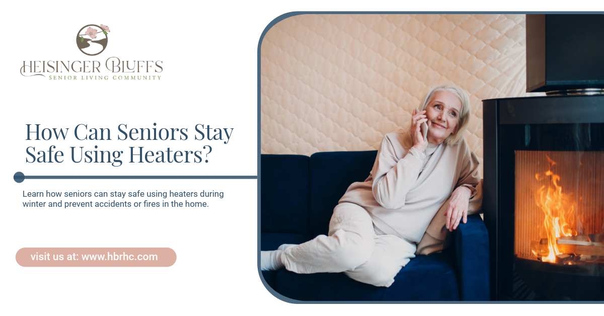 An elderly woman is sitting near a fireplace, on a couch, talking on the phone.