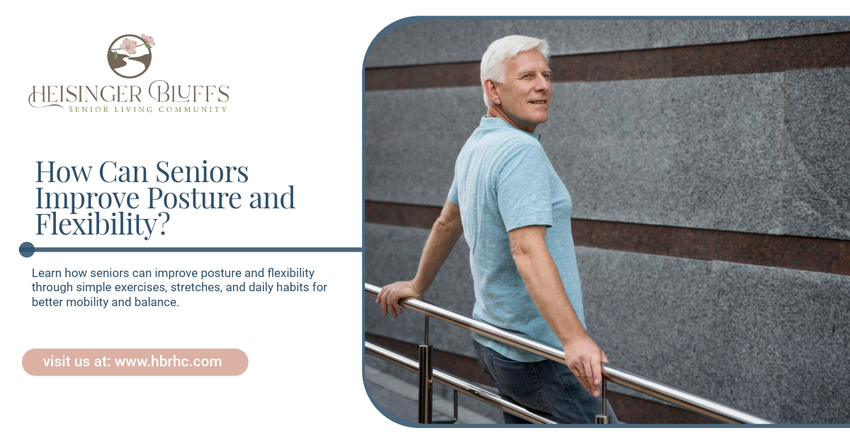 An elderly man standing straight by a handrail outdoors