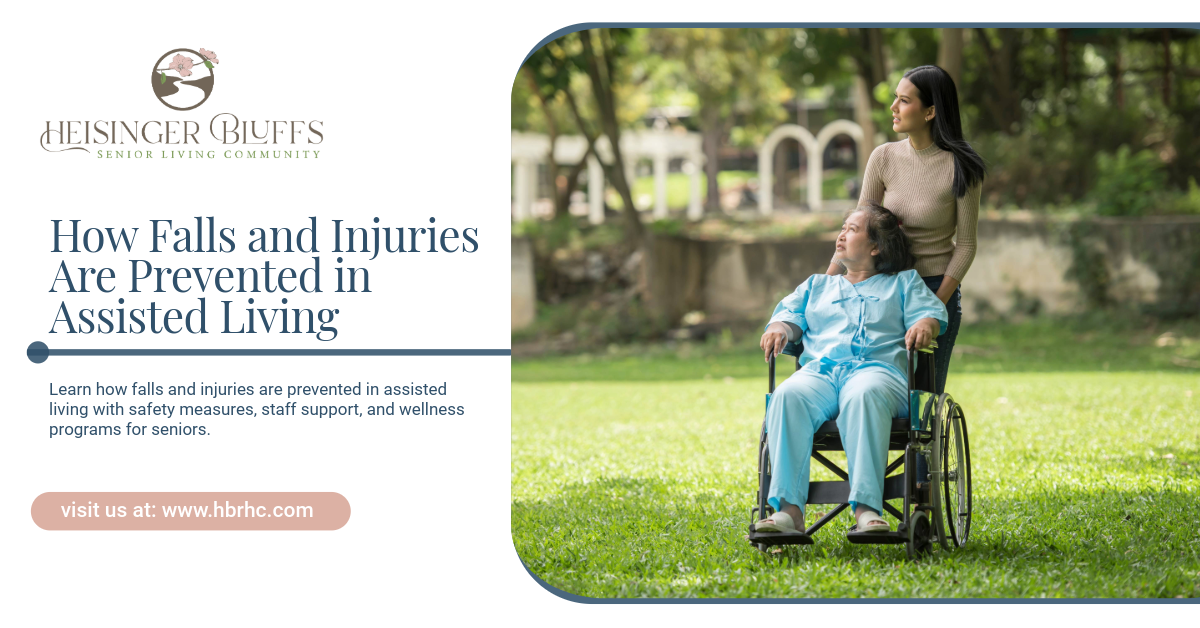 A woman pushes a wheelchair with an elderly person in a sunny park setting.