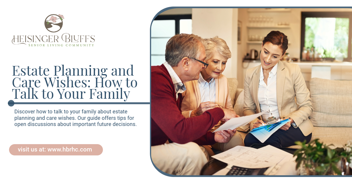 A man and woman are sitting on a couch talking to a woman about estate planning and care wishes.