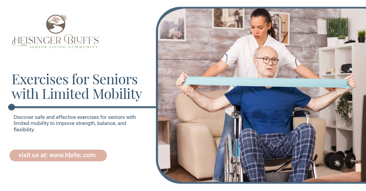 A therapist is helping a senior with limited mobility stretch a band