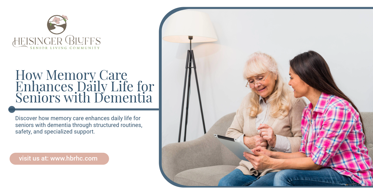 A woman is talking to a dementia patient in a memory care facility