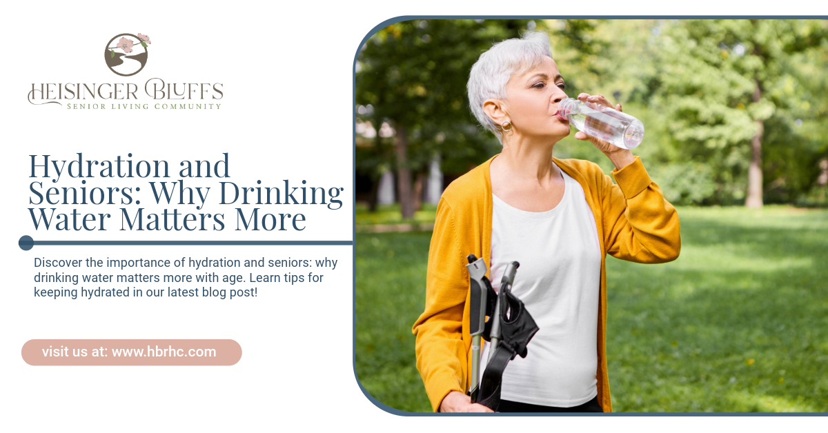 An older woman is drinking water from a bottle in a park.