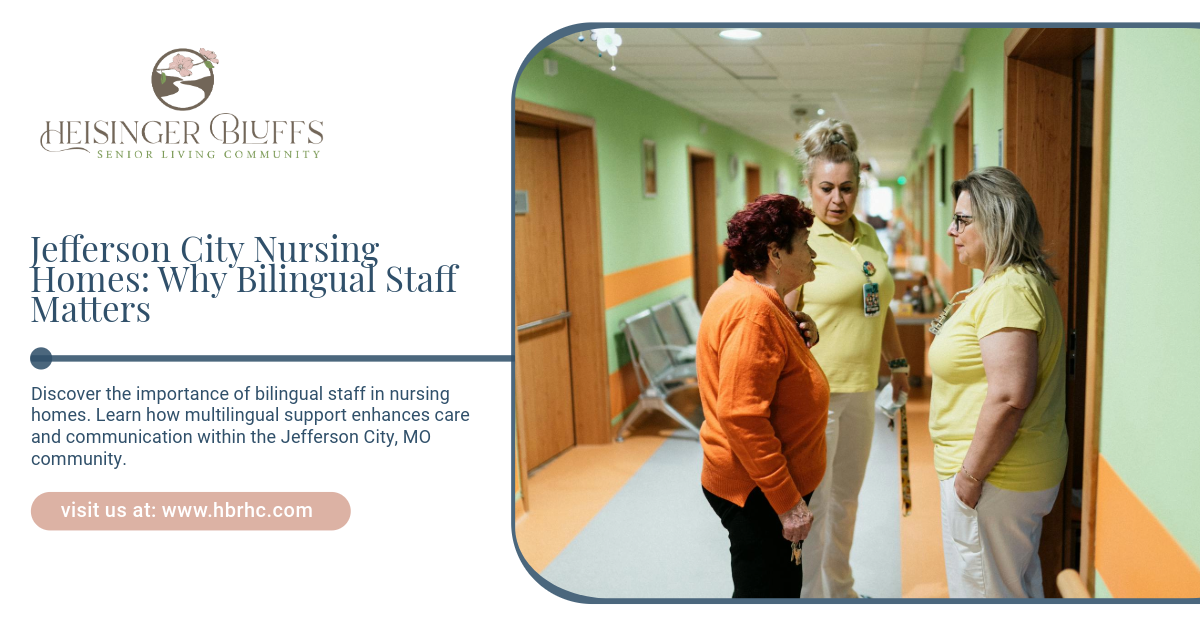 A non-English speaking senior woman talking to a bilingual staff to best explain the care she needs.