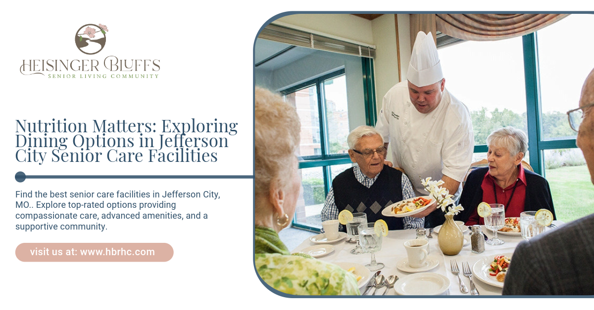 The male chef at an assisted living senior care facility in Jefferson City is serving meals.