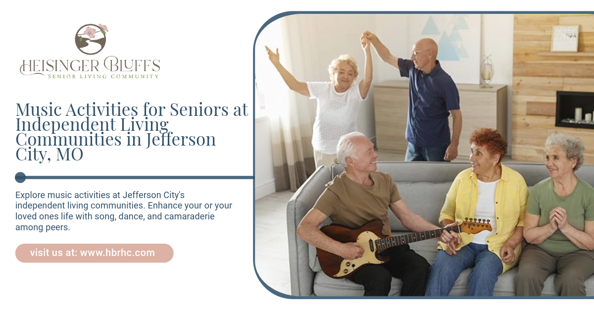 Seniors enjoying the fun music activities at the independent living community in Jefferson City, MO.