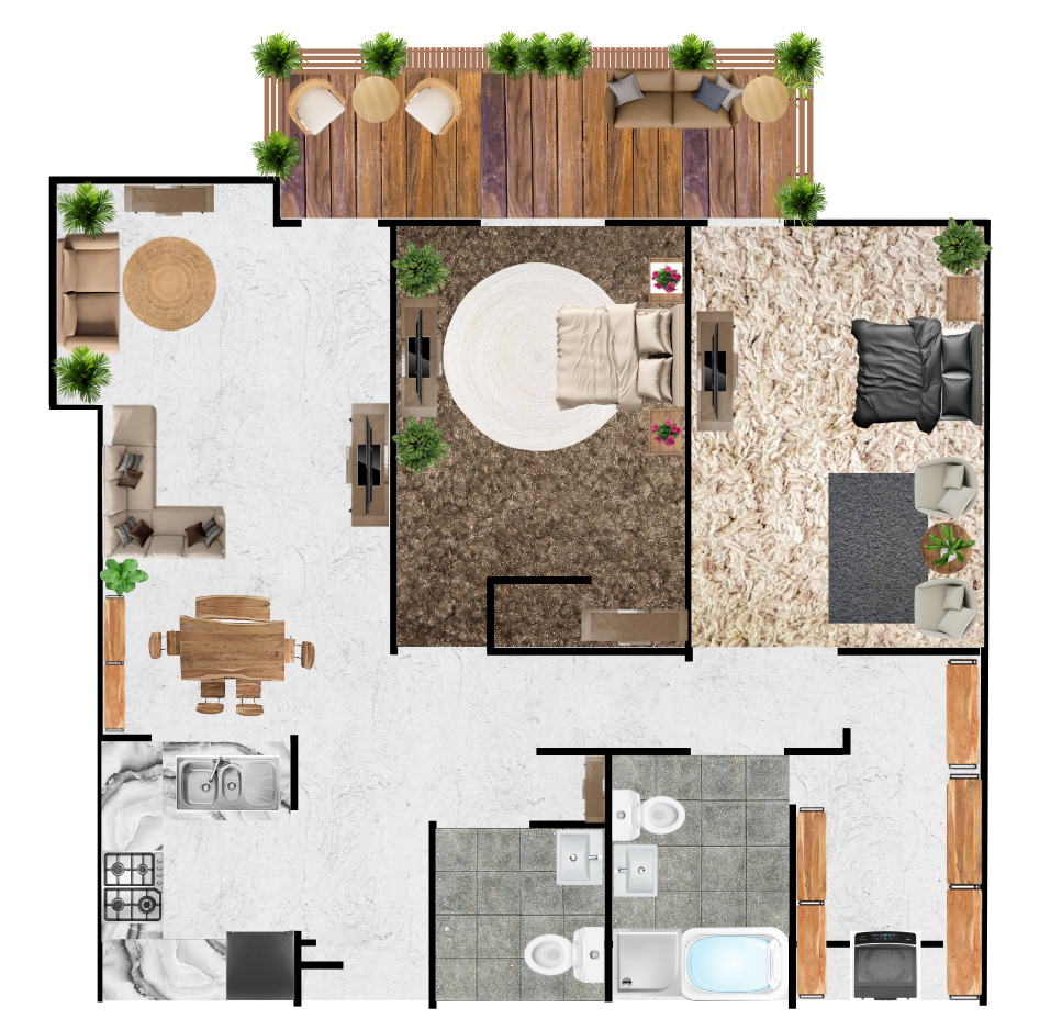 An aerial view of a floor plan of a house
