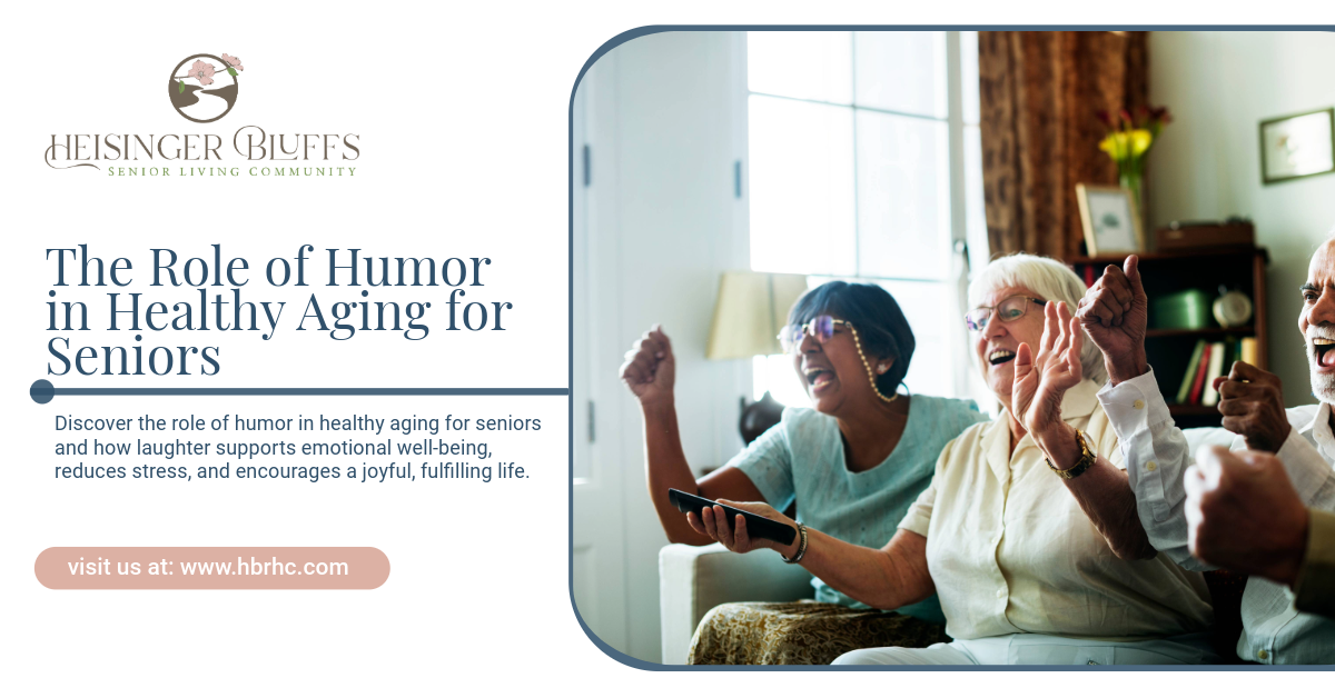 A group of elderly people is laughing together.