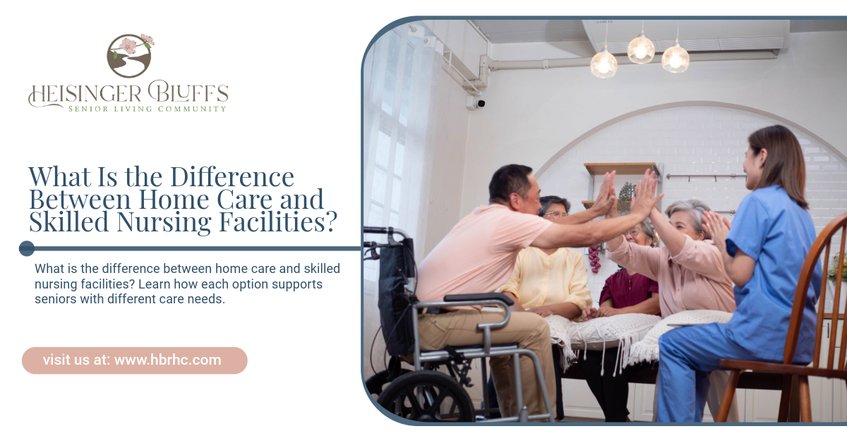 A group of elderly people and a nurse are sitting around a table, giving each other a high five.