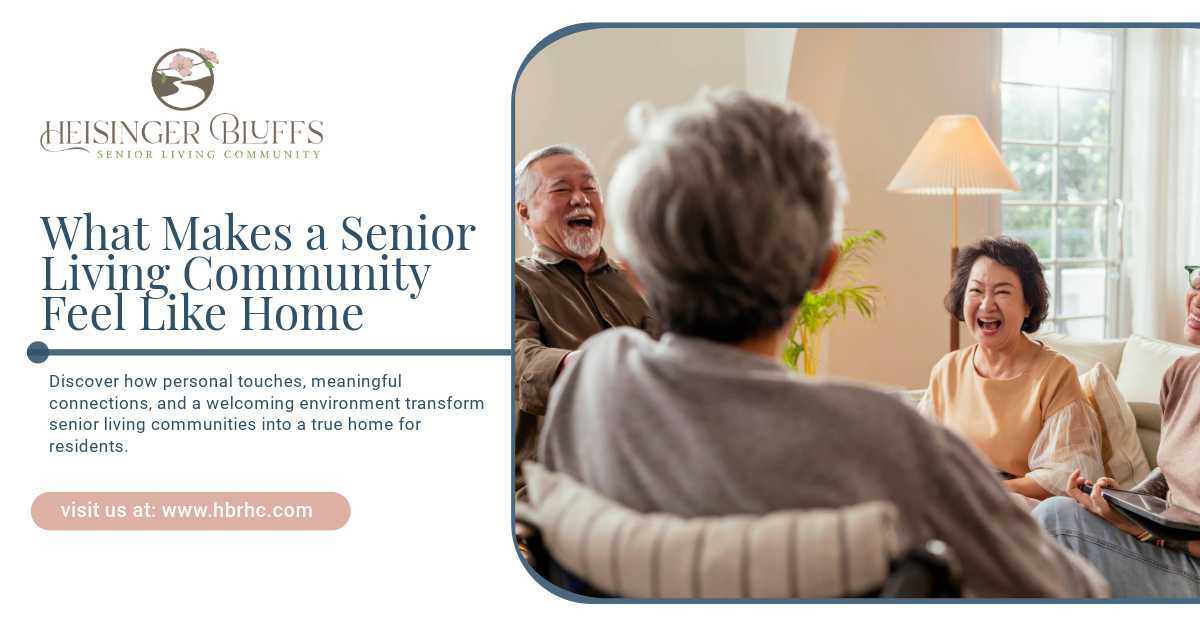 A group of elderly people are laughing together in a living room