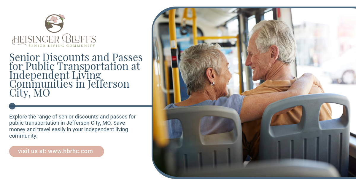Senior couple enjoy discounts when taking public transits to Jefferson City independent living home.