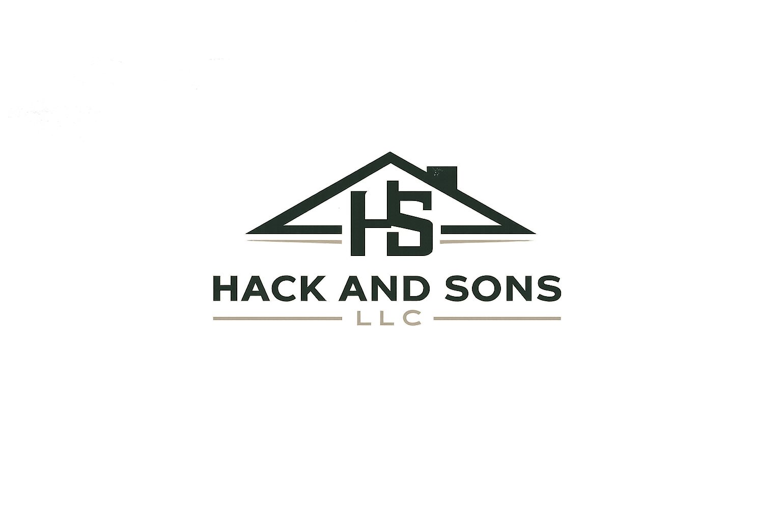 Black and green Hack and Sons LLC logo with stylized house and HS initials