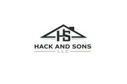 Black and green Hack and Sons LLC logo with stylized house and HS initials