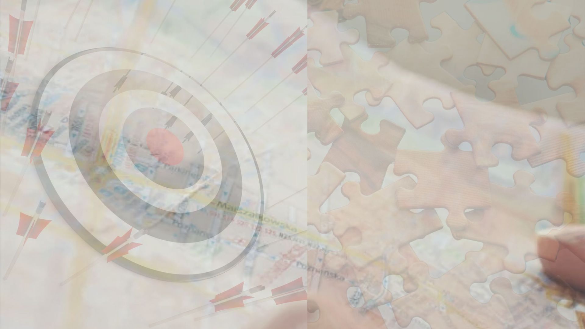 Eine mehrschichtige Grafik: eine Zielscheibe, die ein teilweise zusammengesetztes Puzzle überlagert.