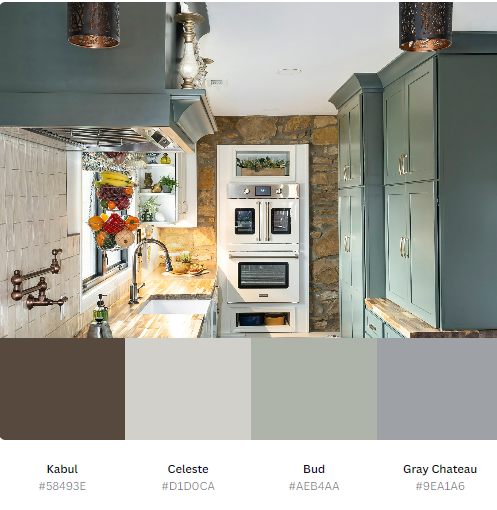 A picture of a kitchen with a palette of colors