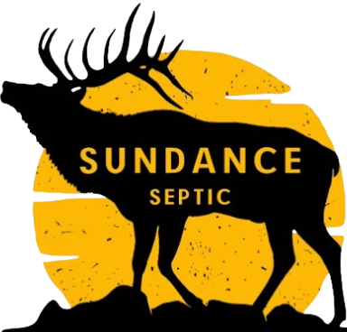 Black elk silhouette with antlers, "SUNDANCE SEPTIC" text, against a yellow textured sun background.