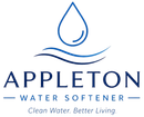 Appleton Water Softener Logo with Water Droplet, Wave Graphic, Clean Water Tagline, and Company Name in Appleton, WI