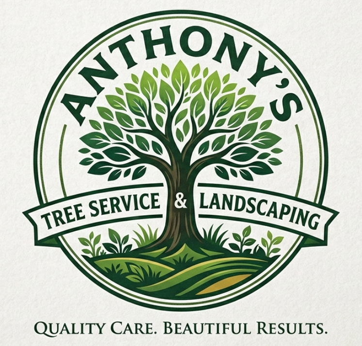 Anthony's Tree Service & Landscaping logo with green tree and hills, “Quality Care. Beautiful Results.”
