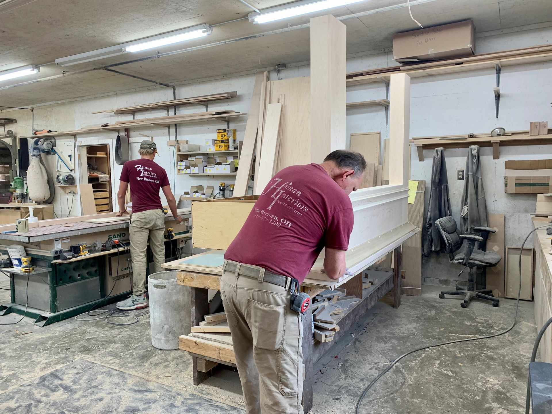 A frame for an cabinet being constructed.