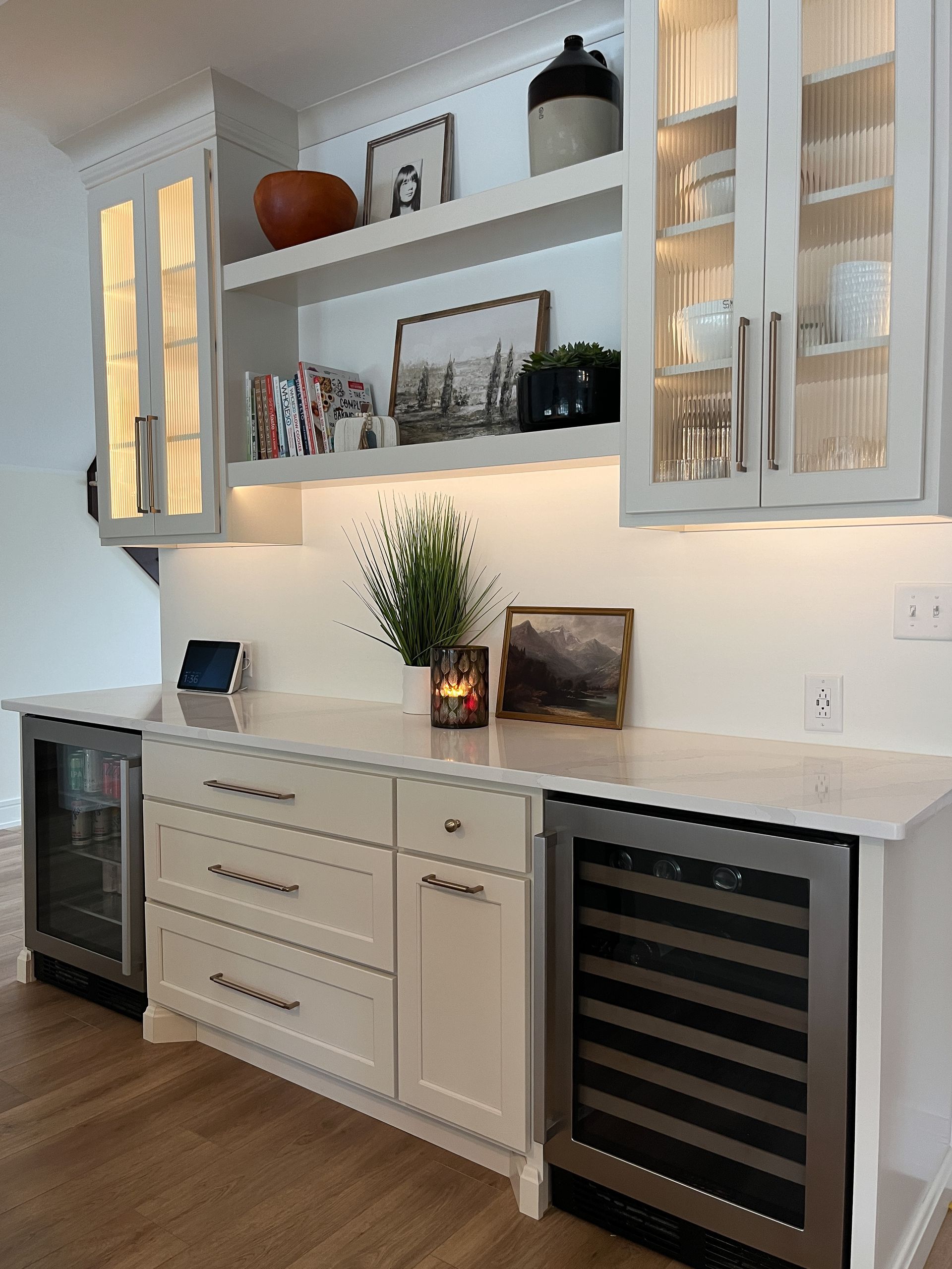 Wine bar with fridge for drinks to mix and a small wine rack.