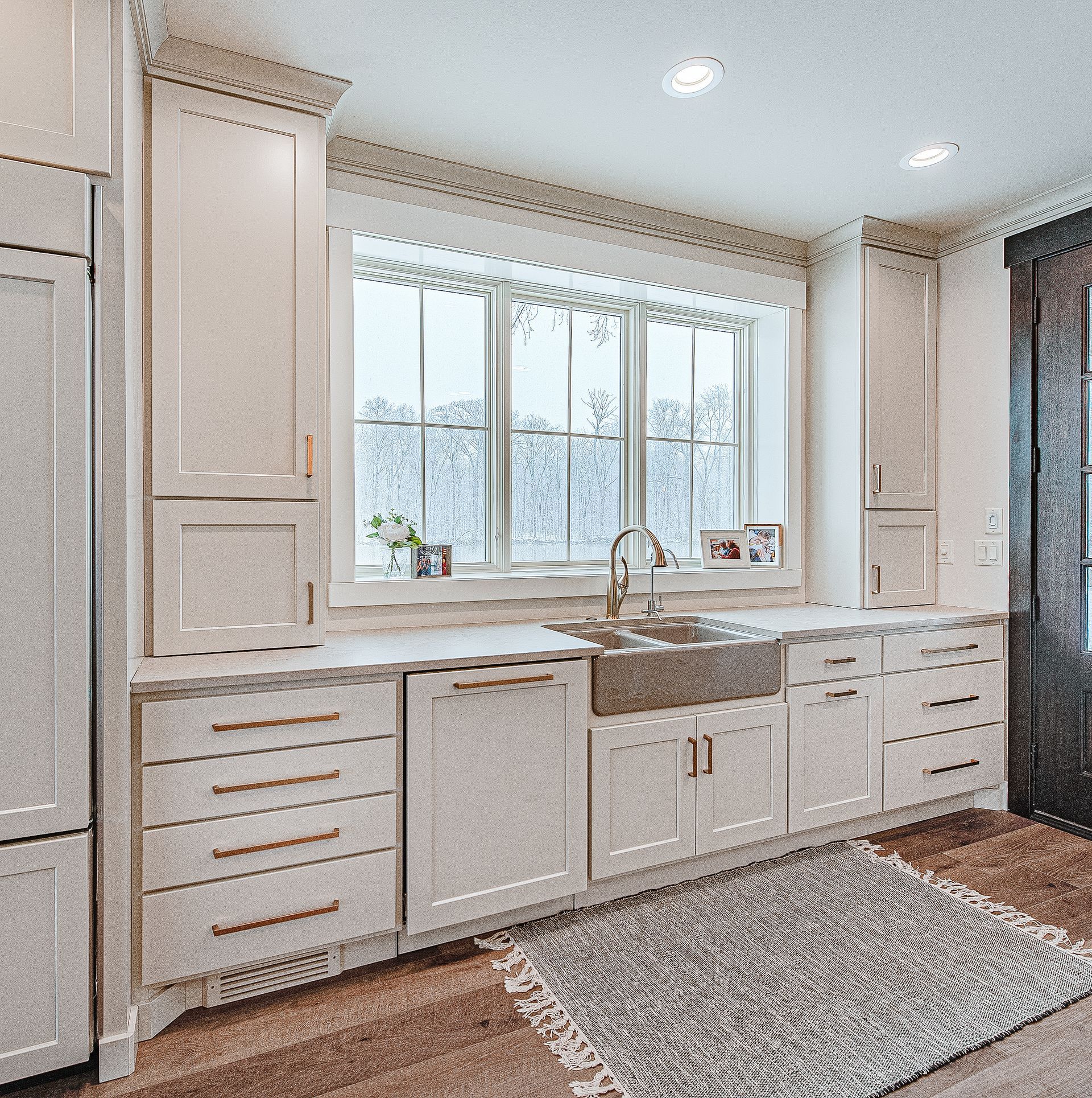 Sink and a wide set of windows.