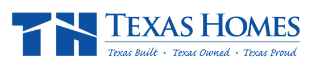 the logo for texas homes is blue and white