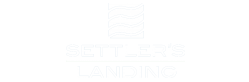 Settler's Landing white logo.