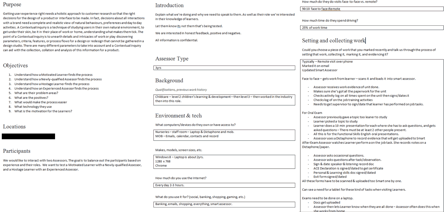 Image Image of some of the questions from the Contextual Inquiry for an Assessor