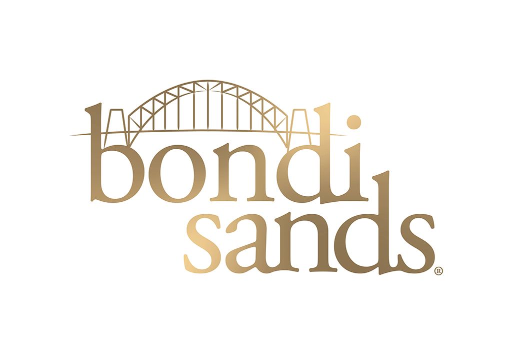 Bondi Sands logo with gold text and Sydney Harbour Bridge illustration.