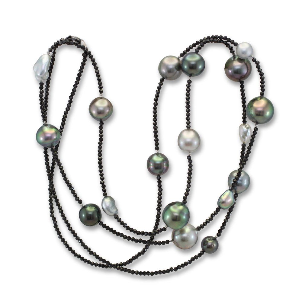 Tahitian South Sea and Black Faceted Spinel Necklet — Brisbane, Qld — Girls Love Pearls