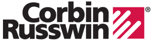 The corbin russwin logo is black and red on a white background.