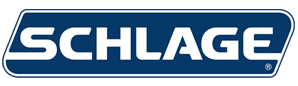 A blue and white schlage logo on a white background