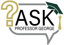 A logo for ask professor george with a graduation cap and tassel.