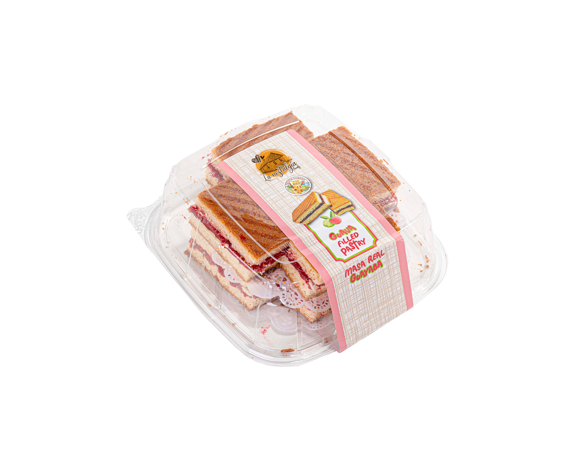 A plastic container filled with sandwiches on a white background.