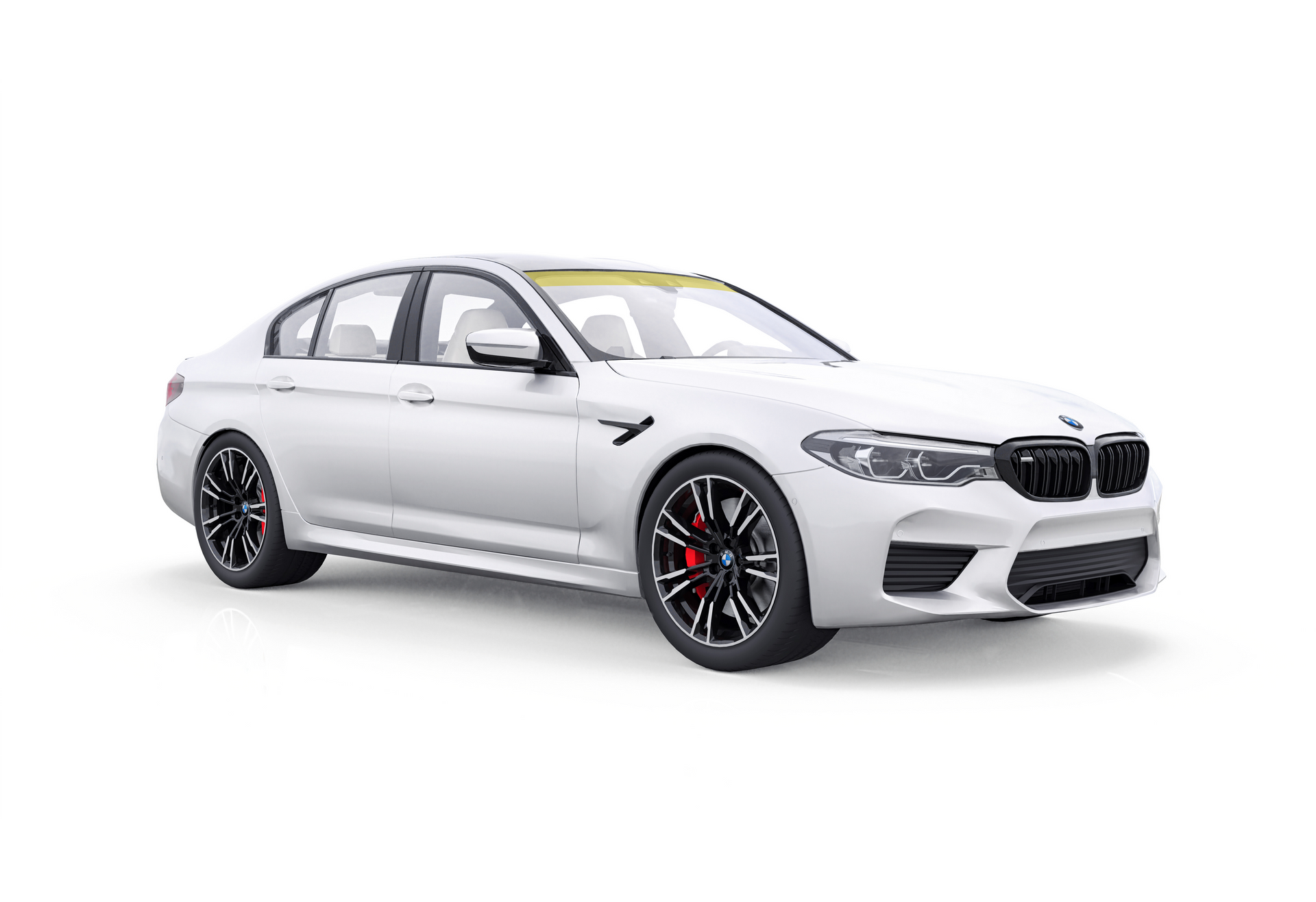 a white bmw m5 is shown on a white background .