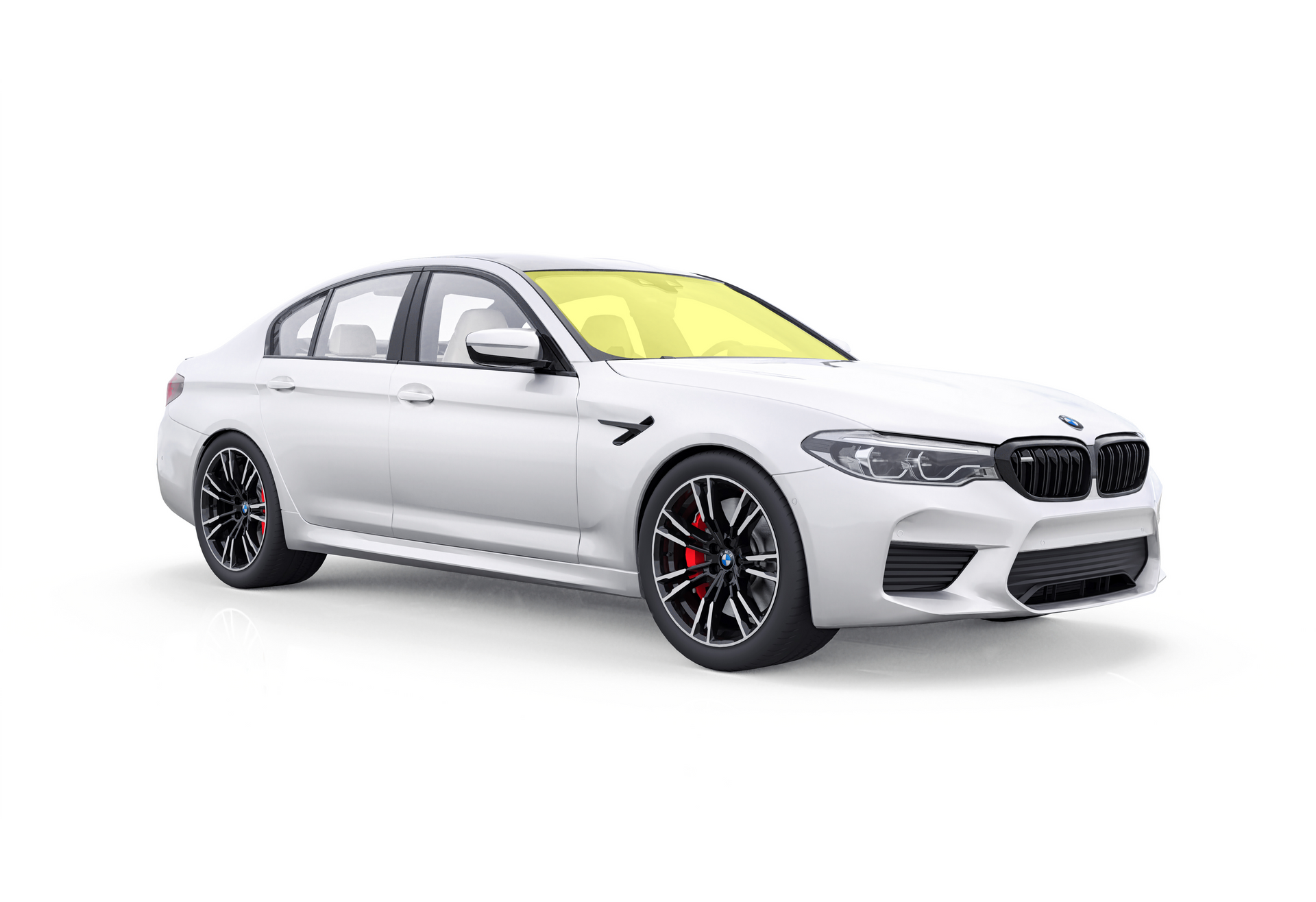 a white bmw m5 is shown on a white background .