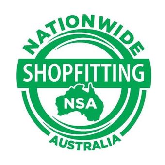 Nationwide Shopfitting Australia Green and white Nationwide Shopfitting Australia logo with stylized map and NSA initials